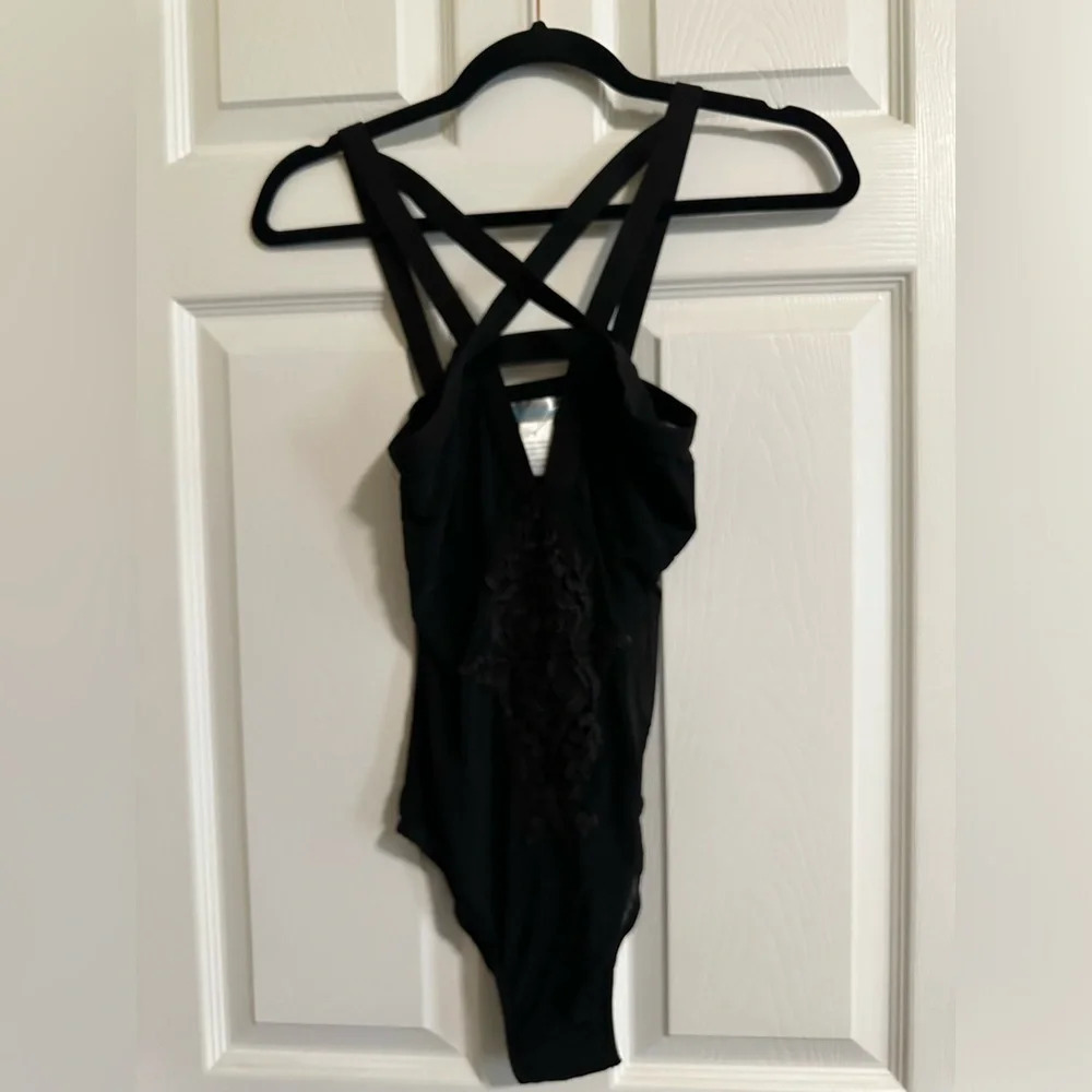 IHeartraves Black Lace Bodysuit Teddy with snap crotch. NWT Size Small